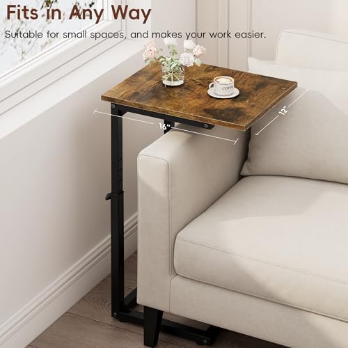 Vagusicc C-Shaped End Table for Couch, 33" Tall C Table Adjustable Height Side Table, Couch Side Tables with Metal Frame Slide Under Sofa, Sofa Table TV Tray for Living Room, Bedroom, Bedside, Brown - Image 6