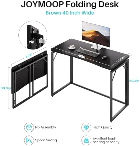 JOYMOOP 40" Black Folding Desk, No Assembly, Wooden Top, Middle Size - Image 3