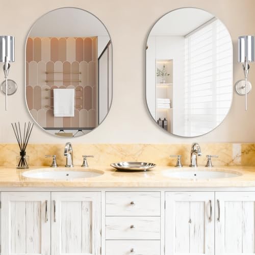 Oval Bathroom Mirror Capsule Wall Vanity Mirror, 24"x36" Pill Mirrors Wall Mounted Mirror, Large Modern Mirror with Silver Metal Frame, Decor for Entryway, Bedroom, Living Room - Image 3