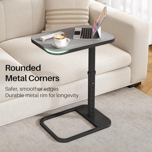 Kitstorack Upgraded TV Tray Table with Panel Lock, 90° Flip-Over Design & Adjustable Height, Sofa Arm Side Table for Eating, Laptop, Couch, Bed, or Small Spaces, Dark Gray - Image 6