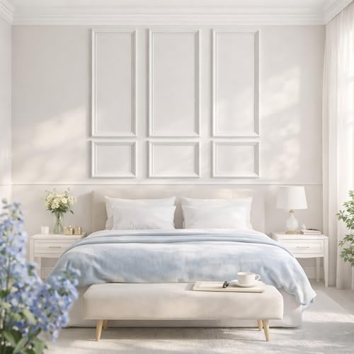 Colingmill 3 Sets Pre-Cut Wall Peel and Stick Trim Molding Wall Wainscoting Panels 3D Self Adhesive Baseboard Molding Trim for Interior Decoration Living Room Bedroom Accent (54 x 24 x 0.98 in,White) - Image 6