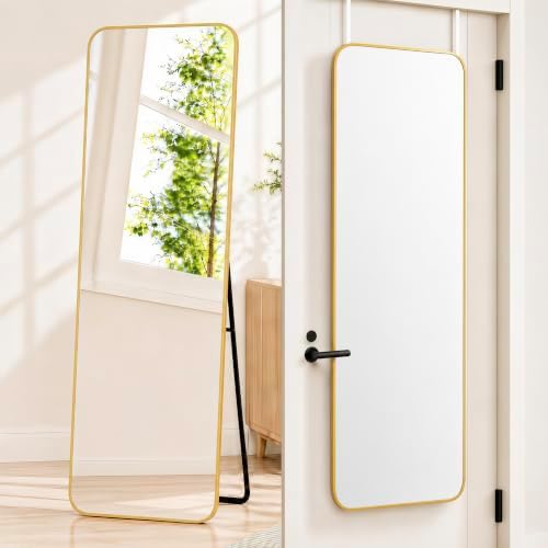 57x20" Full Length Mirror Floor Stand,Over the Door,Wall Mounted Gold by SCWF-GZ
