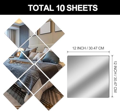 12"x12" Square Self Adhesive Acrylic Mirror Tiles 10 Pack - Image 3