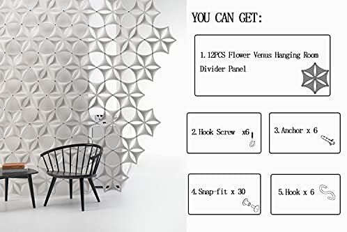 White 3D Flower Venus 14"x12" Hanging Room Divider Panel Felt Fiber Surface High Density Polyester Fiber Board Cut Room Partition Home Decoratio(12 Pcs) - Image 3