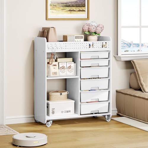 Rolling Craft Cart with 6 Drawers, Pegboard and Locking Wheels White - Image 2