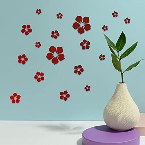 Philbinden Acrylic Mirror Floral Wall Stickers Self Adhesive Mirror Decor Removable 3D Flower DIY Wall Sticker for Living Room Bedroom Bathroom (Red) - Image 4