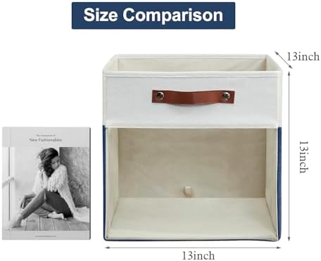 Bagnizer Storage Cubes, 4 Pack Linen Foldable Storage Bins (13 x 13 inch) with Clear Window and Handles, Fabric Organizer for Shelf Closet, Clothes, Books - (Navy Blue and White) - Image 2