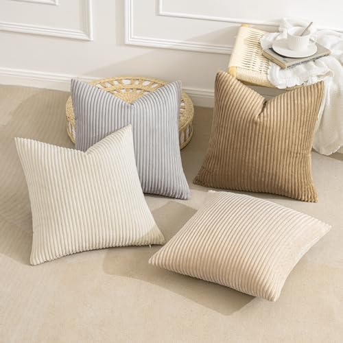 MIULEE Soft Corduroy Decorative Throw Pillow Covers Neutral 18x18 - Image 4