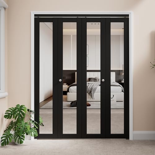 Bifold Doors for 60" x 80" Opening, Mirror Interior Folding Closet, Black - Image 2