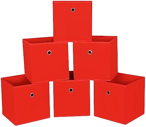 Foldable Storage Cubes Bins ,11 Inch Cloth Storage Cube Fabric Storage Box Cubes Organizer Baskets with Handles for Home Organizer Set of 6 (Red) by NieEnjoy
