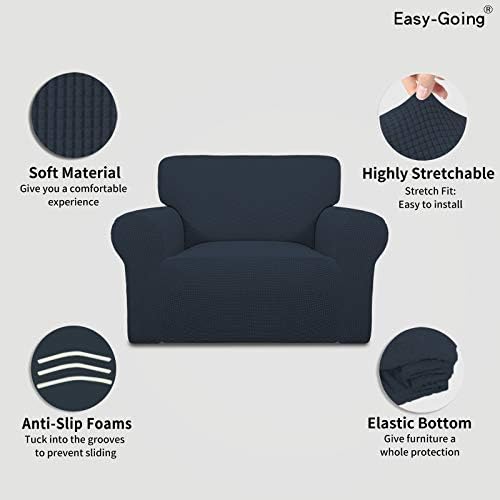 Easy-Going Stretch Oversized Chair Slipcover with Arm Washable Dark Blue - Image 3
