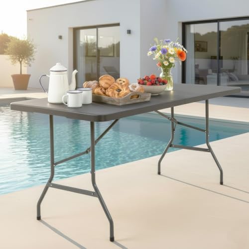 FDW | 6FT Folding Table | Black | Portable Plastic Table - Image 2