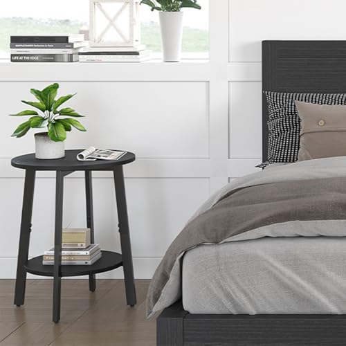 sthmec Side Table Set of 2, Small Round End Table with Storage Shelf for Small Space, 2-Tier Black Bedside Table Sofa Couch Table, Nighstands Set of 2 Accent Table for Living Room, Bedroom, Black - Image 6