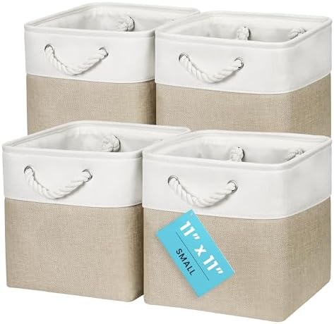 OrganiHaus 11x11 Cube Storage Bins, 4-Pack Fabric Cubes, Rope Handles by OrganiHaus