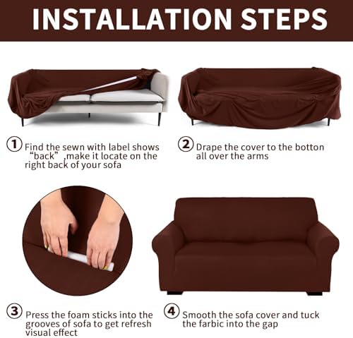 Peryiter 3 Pcs Couch and Loveseat Sofa Covers,Coffee Brown,Milk Silk - Image 3