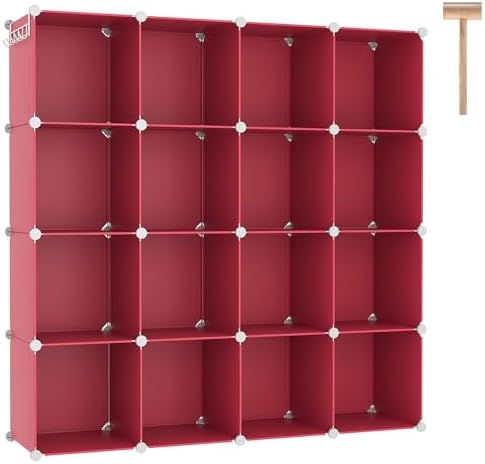C&AHOME 16 Cube Storage Organizer Cube Shelves Units Storage Cubes, Red by CAHOME
