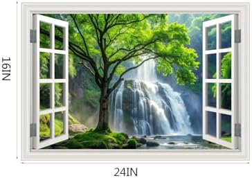 Fake Window Wall Decal- Rainforest Waterfall Tree Open Wall Art Sticker | Faux Window Mysterious Forest Natural Scenery Landscape Mural｜ Stick and Peel Wall Decals｜Room Bedroom Office Decor｜24"x16" - Image 3