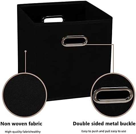 Fabric Cloth Storage Bins,Fabric Cube Organizer with Dual Handles Foldable Cube Storage Baskets for Home Bedroom Storage,Set of 6, Black - Image 3