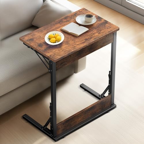 Tatub 24" TV Tray Table, Folding C Shaped End Table, Small Sofa Side Laptop Desk for Living Room, Bedroom, Rustic Brown - Image 2