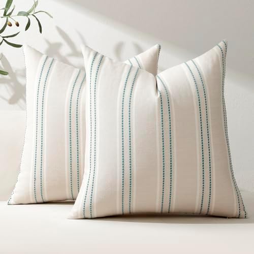 Hckot Stripe Throw Pillow Covers 16x16 Set of 2 Teal Blue Pillow Covers by Hckot