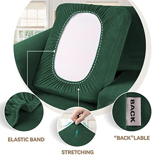 WEERRW Velvet Stretch 3 Pieces Couch Cover for Sofa Washable, Emerald Green - Image 3