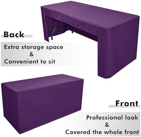 Nasitos 2 Pack 8' Fitted Table Cloth for Rectangular Table Purple Trade Show Table Covers-Open Back Valentines Tablecloth Washable and Wrinkle Resistant Table Cloth, Parties, Buffet, Baby Shower - Image 4
