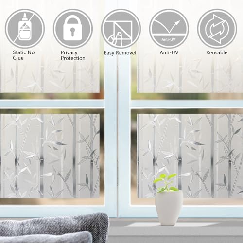 LEMON CLOUD Bamboo Frosted Glass Window Privacy Film, 35.4″ x 118.1″ - Image 3