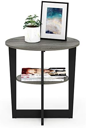 Furinno Jaya 2-Tier Round Modern Side Table, Open Shelf, French Oak - Image 5