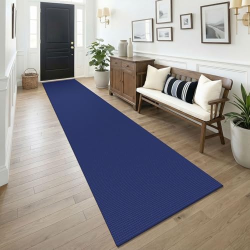 KOZYFLY Cotton 2.5'x14' Runners Rugs for Hallway, Long Washable Runner Rug, Woven Non Slip Kitchen Runner, Flatweave Entryway Rug, Floor Carpet for Entry, Aisle, Hall, Deep Navy Blue by KOZYFLY