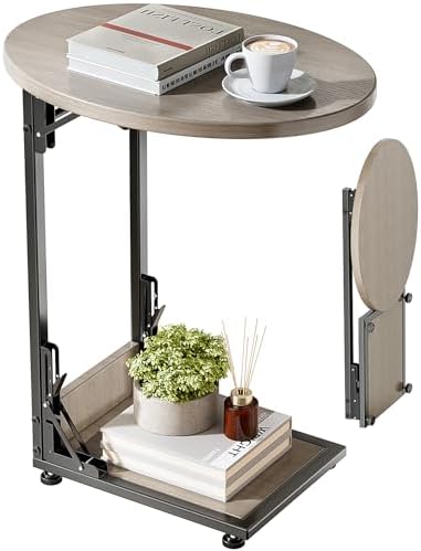 Elbourn Folding Side Table End Couch Tables, C-Shaped TV Stand for Sofa by Elbourn