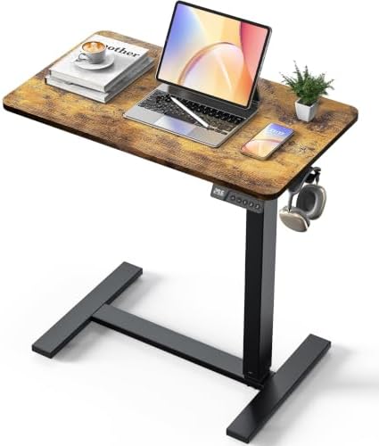 28"x16" Electric Overbed Table, Laptop Desk for Bed, Rustic Brown by YOLEZO