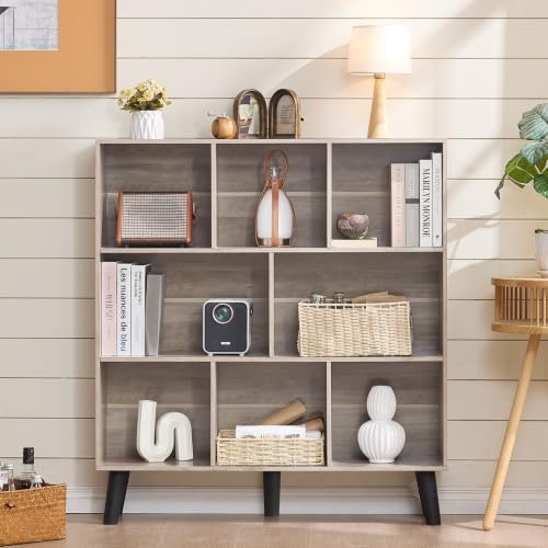 LEYAOYAO 8 Cube Bookshelf, Mid-Century Modern Book Shelf with Legs, Grey - Image 6