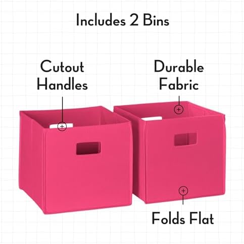 RiverRidge Folding Storage Bins with Handles Hot Pink Cube Storage Organizer for Closet, Bedroom & Playroom - Closet Organizers and Storage Set of 2 - Image 4