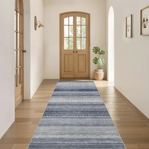 Nakagishi Boho 2x6 Runner Rug Machine Washable Rugs Non Slip Denim Blue - Image 4
