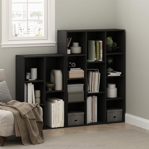 Furinno LUDER Book Shelf, 11-Cube Bookshelf, Reversible Bookcase, 9.4 x 29.1 x 41.7, Easy Assembly, for Living Room, Bedroom, Home Office, Blackwood - Image 2
