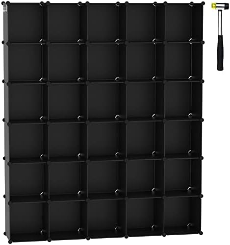 C&AHOME 30-Cube Shelf, Plastic Cube Storage Organizer, DIY Bookshelf Black by CAHOME