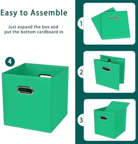 Black Foldable Storage Cubes Bins, Fabric Storage Box Cubes Organizer Baskets with Dual Handles for Home Organizer,Set of 3,(Green) - Image 6