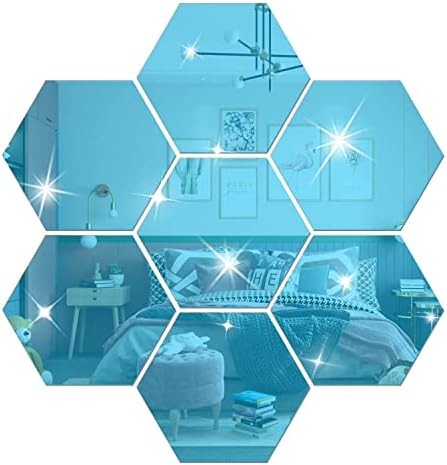 DIY Wall Decals Acrylic Mirror Sticker Set 12 Pcs, Hexagon Mirror Wall Stickers for Living Room Bedroom Decor (Blue) - Image 7