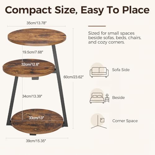 BEWISHOME Small Round Side Table, 3-Tier End Table with Storage Shelves - Image 2