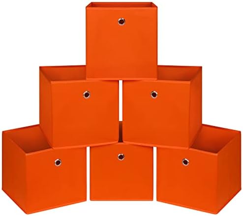 Foldable Storage Cubes Bins ,11 Inch Cloth Storage Cube Fabric Storage Box Cubes Organizer Baskets with Handles for Home Organizer Set of 6 (Orange) by NieEnjoy