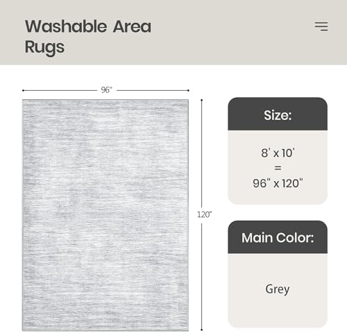 Valenrug 8x10 Area Rugs for Living Room, Large Washable Rug Non Slip Grey - Image 2