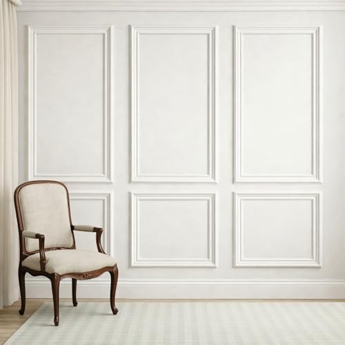 Colingmill 6 Sets Pre-Cut Wall Peel and Stick Trim Molding Wall Wainscoting Panels 3D Self Adhesive Baseboard Molding Trim for Interior Decoration Living Room Bedroom Accent (54 x 24 x 0.98 in,White) by Colingmill