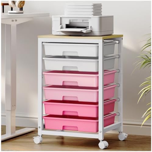 Sykiariol Rolling Cart with 6 Drawers,Pink by SYKIARIOL