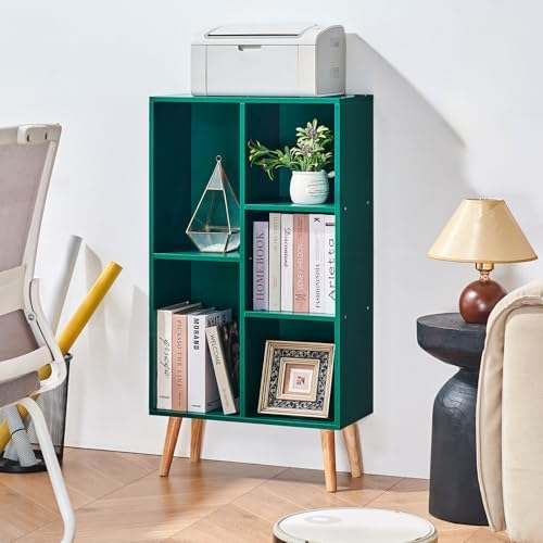 LEYAOYAO 5 Cube Bookshelf,Mid-Century Modern Bookcase with Legs,Dark Green - Image 3