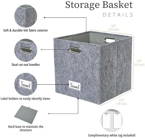 DECOMOMO Felt Storage Bins, 13x15x13 Storage Cube Bins with Labels - Image 3