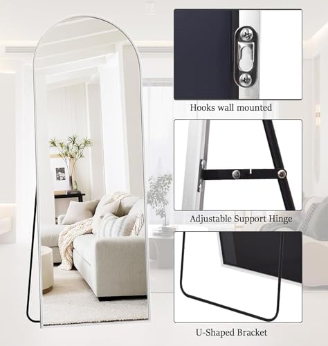 Rowjut Floor Mirror Arched Full Length Mirrors, 64"x21" Floor Length & Standing Hanging or Leaning & Large Full Body Mirror Wall Mirror for Bedroom, Living Room, Aluminum Frame,White - Image 4
