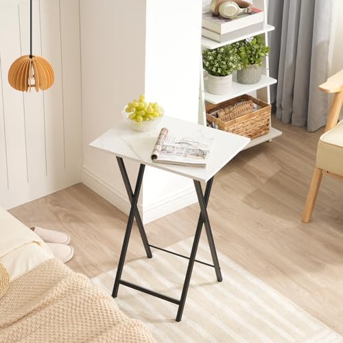 HOOBRO Folding TV Tray Tables, Set of 4 TV Trays with Storage Rack, Industrial Side Table for Eating at Couch, Foldable Snack Table for Small Space, Easy Assembly, White and Black BW50BZ01 - Image 5