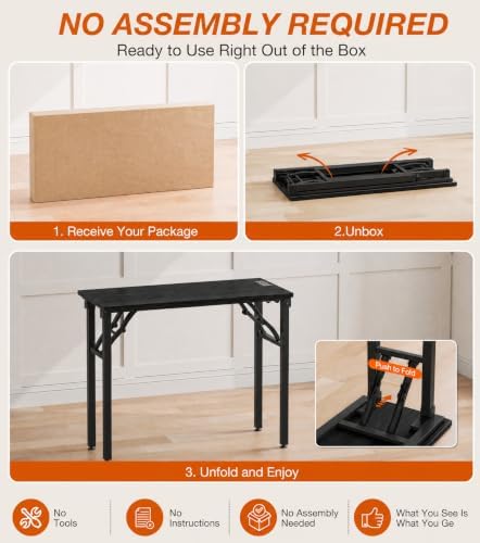 XBurmo Small Folding Desk Folding Table, No Assembly Foldable Desk Gaming Desk, 35.8-Inch Computer Table Workstation with 2 AC Outlets and 2 USB Ports for Bedroom and Home Office, Dark Oak - Image 3