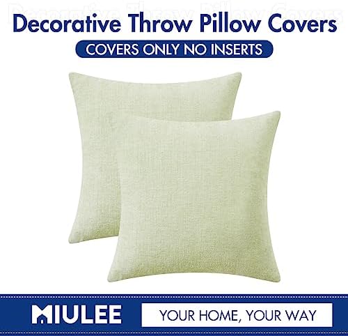 MIULEE Soft Chenille Throw Pillow Covers Light Green 18x18 Inch Pack of 2 - Image 6