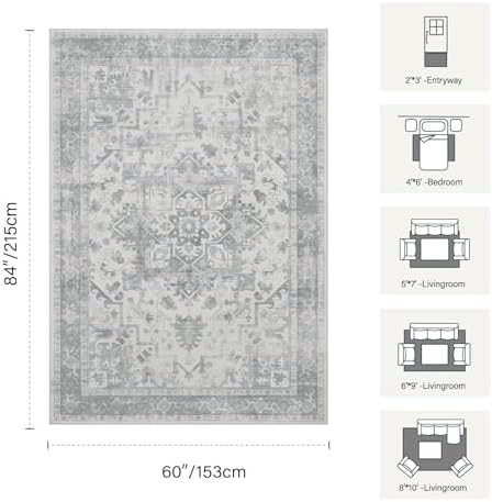 Rugxara 5X7 Washable Area Rug for Living Room, Light Grey - Image 2